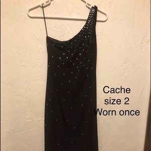 Black one shoulder rhinestone dress
